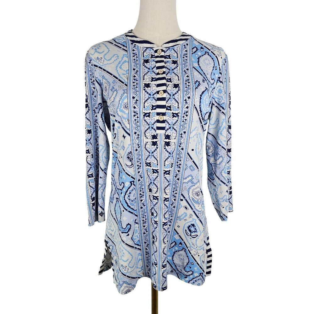 J.‎ McLaughlin Biscayne Band Collar Tunic Size Medium Catalina Cloth Blue